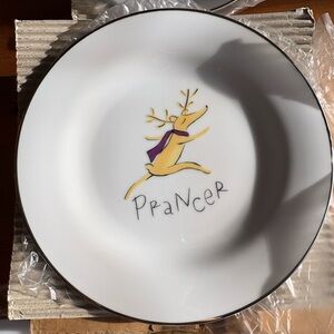Pottery Barn Prancer Plate - White with Gold and Purple Accents